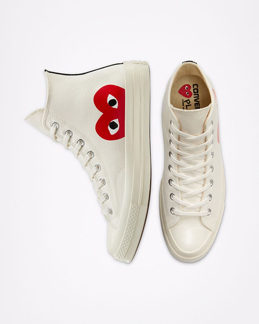 Men's Converse x Comme des Garçons PLAY Chuck 70 High Top Shoes White / Red | AU 8E613F
